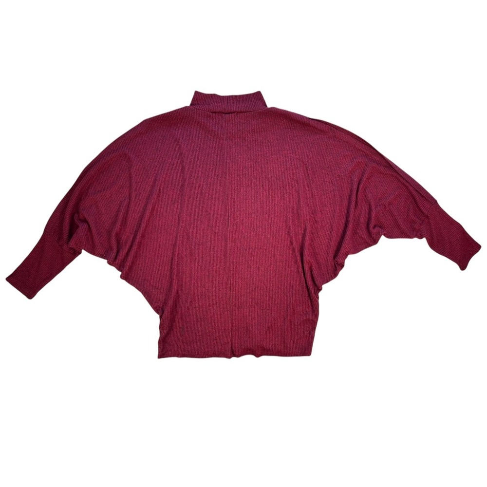 Vine & Love Mock Neck Split Dolman Sleeve Ribbed Knit Sweater Top Berry Plum S - Picture 3 of 5